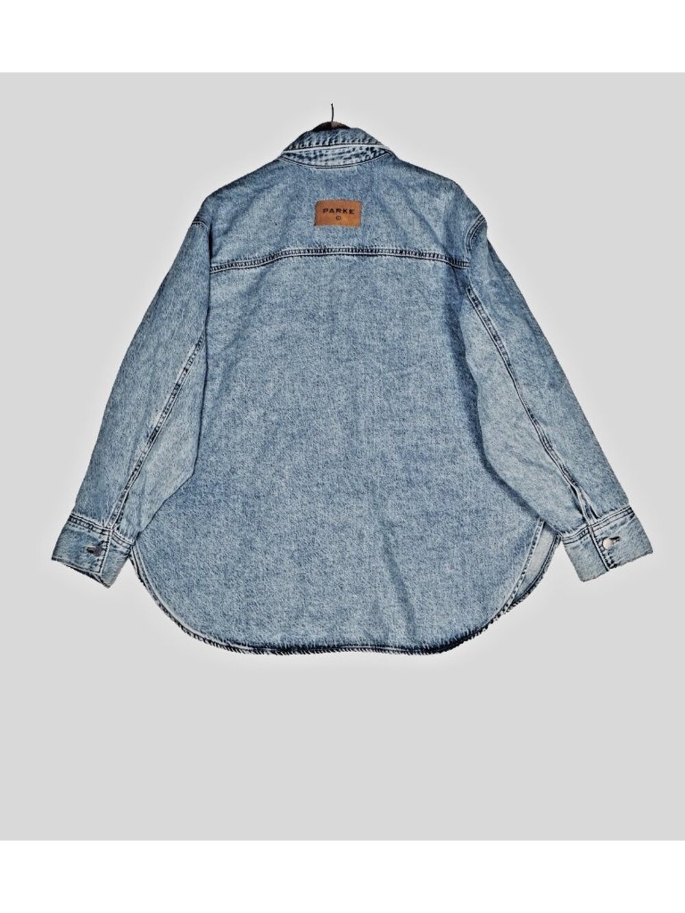 Parke Target Denim Shacket Shirt Jacket Light Wash Oversized Button Front Sz XL - Picture 8 of 16
